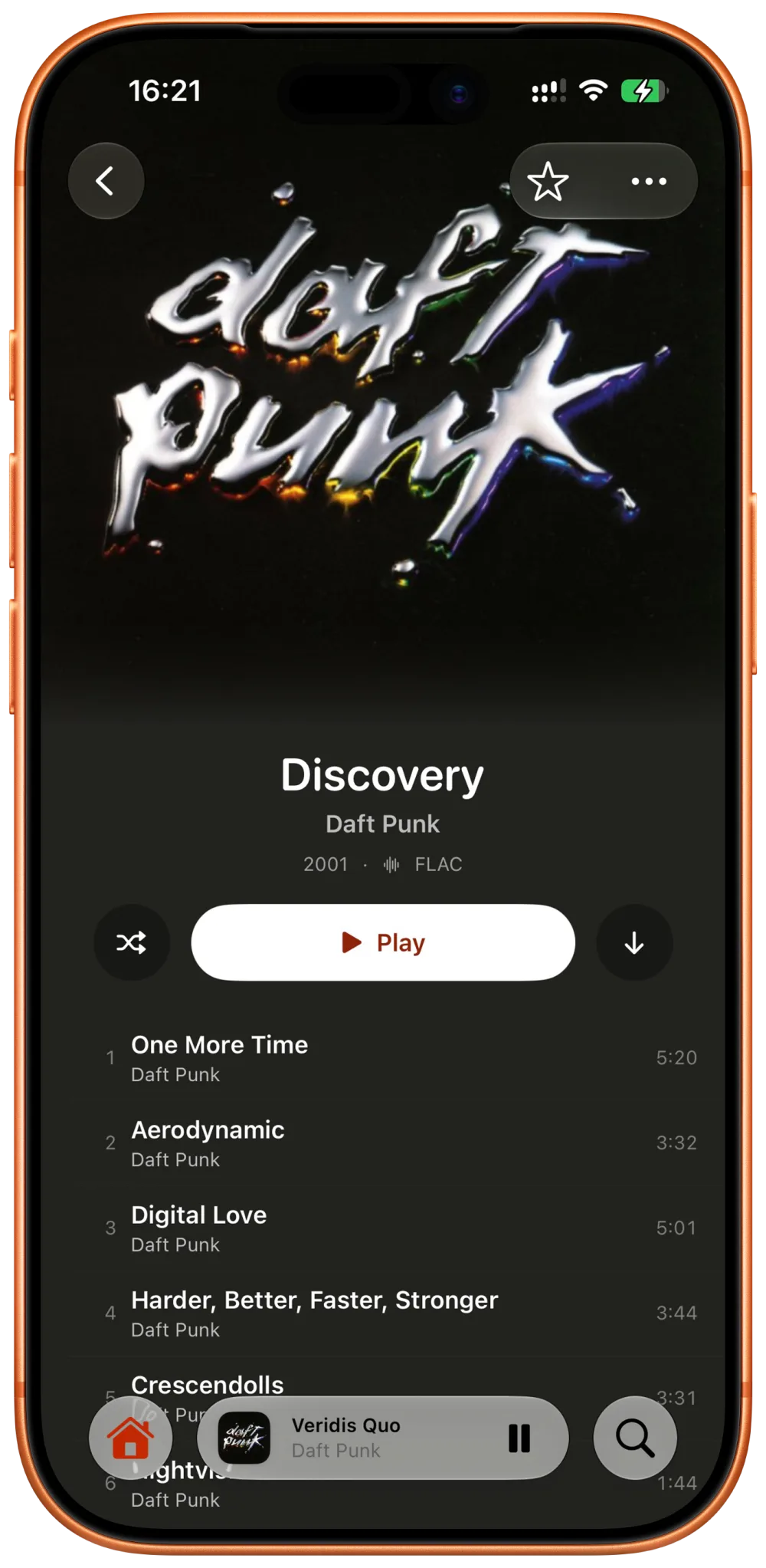 Album view with lossless FLAC playback
